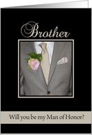 Brother Will you be my man of honor request - grey suit card