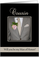 Cousin Will you be my man of honor request - grey suit card