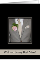 Be my Best Man Grey Suit and Boutonnire card