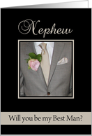 Nephew Be my Best Man Grey Suit and Boutonnire card