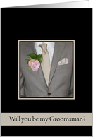 Be my Groomsman Grey Suit and Boutonnire card