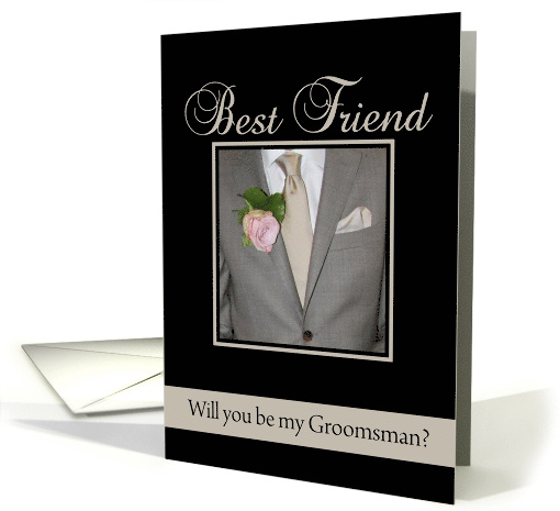 Best Friend Be my Groomsman Grey Suit and Boutonnire card (692143)