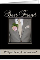 Best Friend Be my Groomsman Grey Suit and Boutonnire card