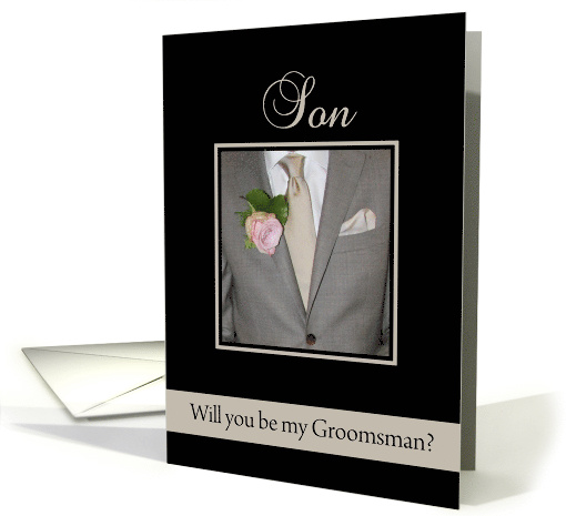 Son Be my Groomsman Grey Suit and Boutonnire card (692182)