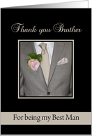 Brother Thank You for being Best Man Grey Suit and Boutonnire card