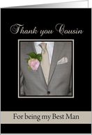 Cousin Thank You for being Best Man Grey Suit and Boutonnire card