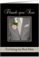 Son Thank You for being Best Man Grey Suit and Boutonnière card