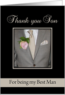 Son Thank You for being Best Man Grey Suit and Boutonnire card