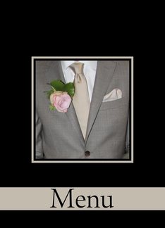 Menu Wedding Dinner Grey Suit and Boutonnière