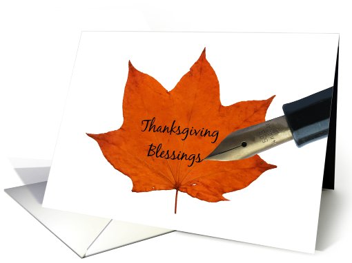 blessings orange maple leaf thanksgiving message card (699411)