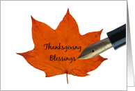 blessings orange maple leaf thanksgiving message card