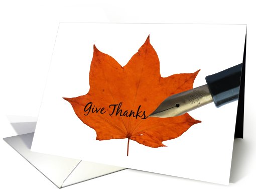 give thanks orange maple leaf thanksgiving message card (699413)