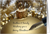 Brother & Family Christmas Message on Golden Christmas Bauble card