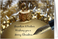 Granson & Partner Christmas Message on Golden Christmas Bauble card