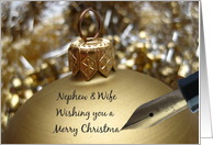Nephew & Wife Christmas Message on Golden Ornament card