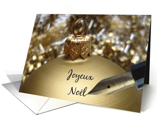 Joyeux Nol French Christmas Message on Golden Christmas Bauble card