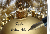 Frohe Weihnachten German Christmas Message on Golden Christmas Bauble card