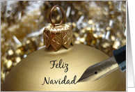 Feliz Navidad Spanish Christmas Golden Bauble card