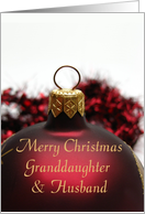 Merry Christmas red Ornament card for granddaughter & husband card