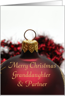 Merry Christmas red Ornament card for granddaughter & partner card
