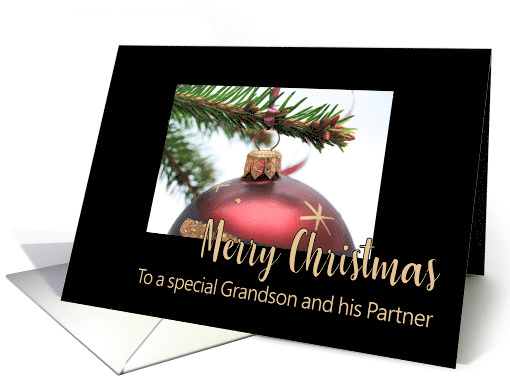 Grandson & Partner Classic Red Christmas Bauble on Twig card (706687)