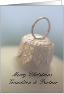 Merry Christmas golden Ornament card for grandson & partner card