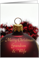 Merry Christmas red Ornament card for grandson & wife card