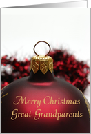Merry Christmas red Ornament card for great grandparents card