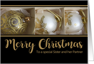 Sister and her Partner Merry Christmas Baubles in a Box card