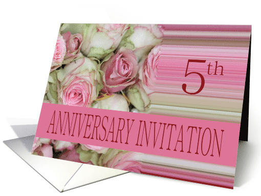 5th Anniversary Party Invitation Soft Pink Roses card (723156)