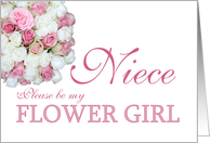 Niece Be my Flowergirl Pink and White Bridal Bouquet card