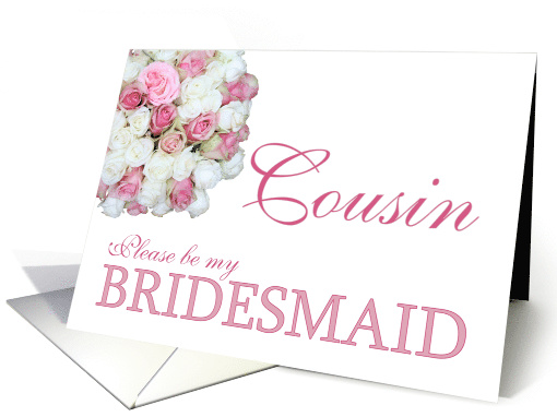 Cousin Be my Bridesmaid Pink and White Bridal Bouquet card (728791)