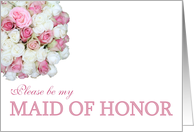 Be my Maid of Honor Pink and White Bridal Bouquet card