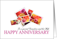 Grandson & Wife Wedding Anniversary Rose Bouquet Retro Camera card