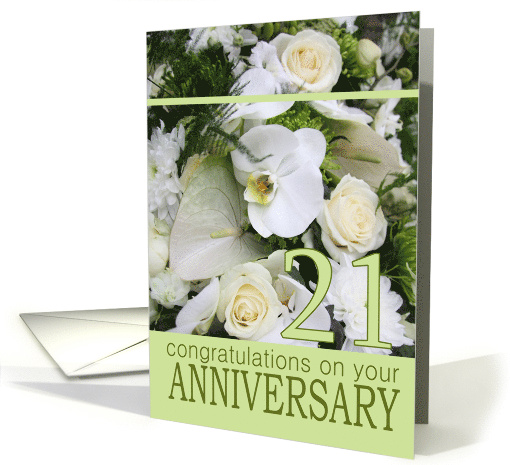 21st Wedding Anniversary White Mixed Bouquet card (742744)