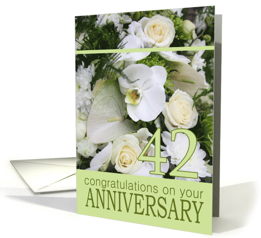 42nd Wedding Anniversary White Mixed Bouquet card (743087)