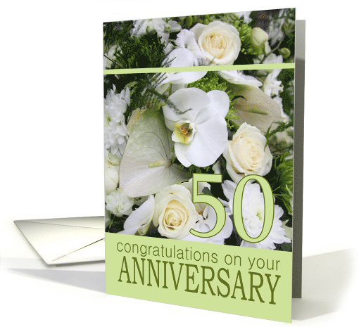 50th Wedding Anniversary White Mixed Bouquet card (743133)