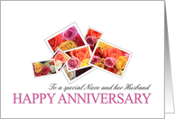 Niece and Husband Wedding Anniversary Rose Bouquet Retro Camera card