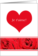 French Je T’aime I LoveYou Heart Rose Valentine’s Day card