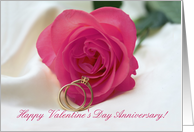 Pink Rose and Ring Valentines Day Anniversary card