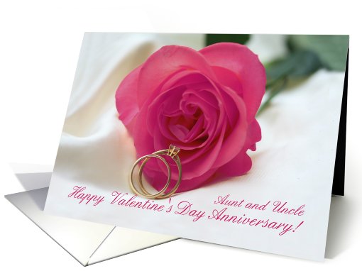 aunt & uncle Pink Rose and Ring Valentines Day Anniversary card