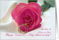 Brother & Sister in Law Pink Rose & Ring Valentine´s Day Anniversary card
