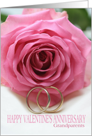 grandparents Pink Rose and Ring Valentines Day Anniversary card