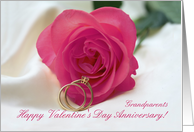 grandparents Pink Rose and Ring Valentines Day Anniversary card