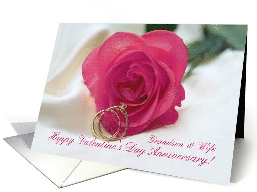 grandson & wife Pink Rose and Ring Valentines Day Anniversary card