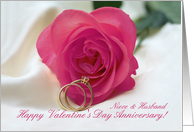 niece & husband Pink Rose and Ring Valentines Day Anniversary card