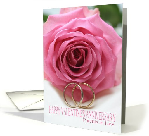 parents in law Pink Rose and Ring Valentines Day Anniversary card