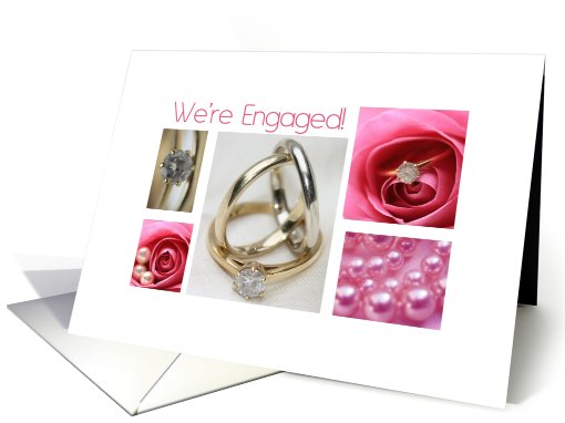we're engaged announcement pink collage card (761220)