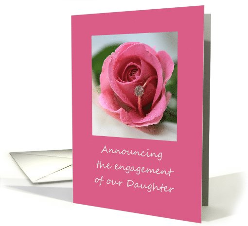 engagement of daughter announcement - pink rose and ring card (761638)