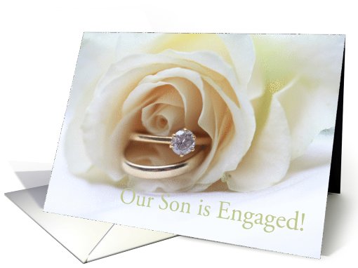 engagement of son announcement - white rose and ring card (761644)